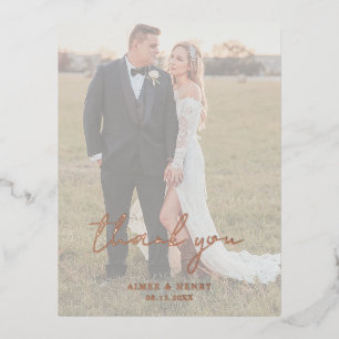 Rustikales Script-Foto Moderne Hochzeit Vielen Dan Folie Einladungspostkarte