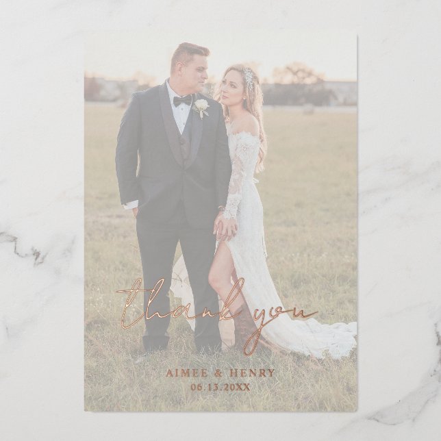 Rustikales Script-Foto Moderne Hochzeit Vielen Dan Folieneinladung (Vorderseite)