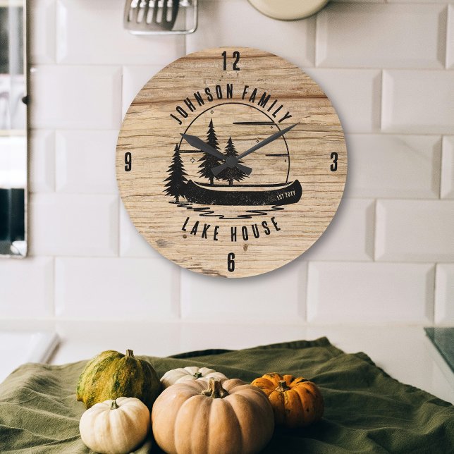 Rustikales Seehaus Familienname Große Wanduhr (Von Creator hochgeladen)