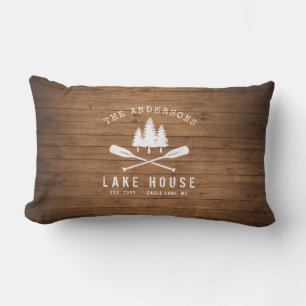 Rustikales Seehaus Oars Bäume Holzpflaster Print Kissen Für Draußen