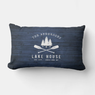 Rustikales Seehaus Oars Trees Blue Wood Print Pati Kissen Für Draußen
