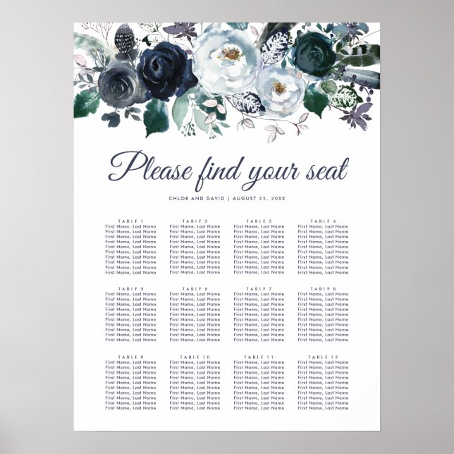Rustikales Seekartenmeer Hochzeit von 12 Tischen Poster (Vorne)