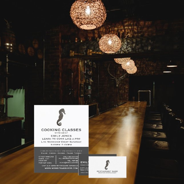 Rustikales Seepferd, Meeresfrüchte, Kochkurse Flyer (Von Creator hochgeladen)