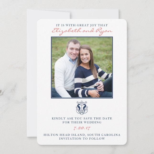 Rustikales Seepferd Save the Date Fotokarte (Vorderseite)