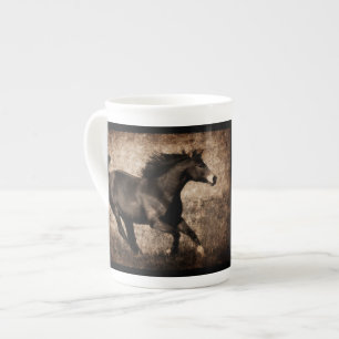 Rustikales Sepia Galloping Pferd Prozellantasse