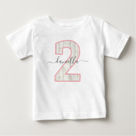 Rustikales Shabby Chic Rosa Blumenholz 2 zwei Gebu Baby T-shirt