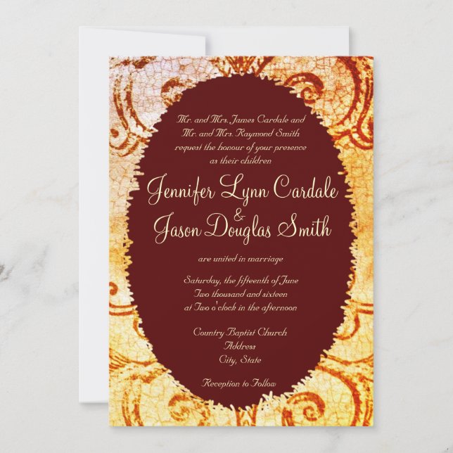 Rustikales Shabby Country Maroon Hochzeit Einladun Einladung (Vorderseite)