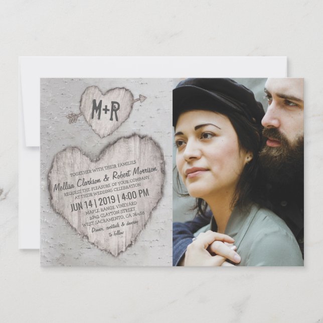 Rustikales Silberbänkchen-Foto Hochzeit Einladung (Vorderseite)