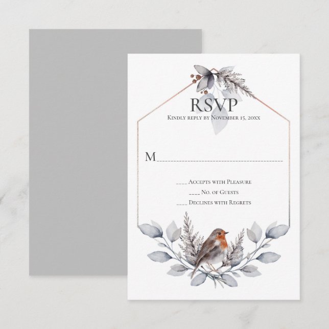 Rustikales Silbergrauer Rost Botanicals Bird UAWG RSVP Karte (Vorne/Hinten)