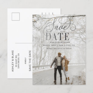 Rustikales Silver Gray Script-Foto Save the Date Ankündigungspostkarte