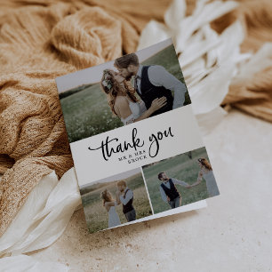 Rustikales Skript 3 FotoCollage geklappt Hochzeit Dankeskarte