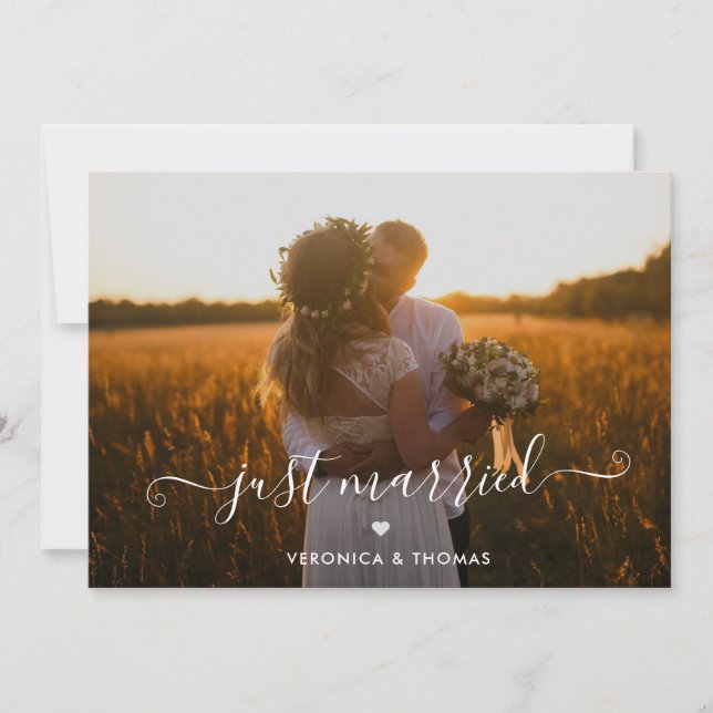 Rustikales Skript-Foto nur verheiratete Elopement- Einladung (Vorderseite)