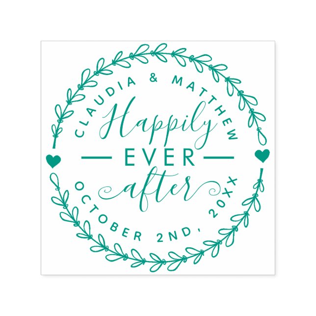 Rustikales Skript "Happily Ever After" Hochzeitsta Permastempel (Design)