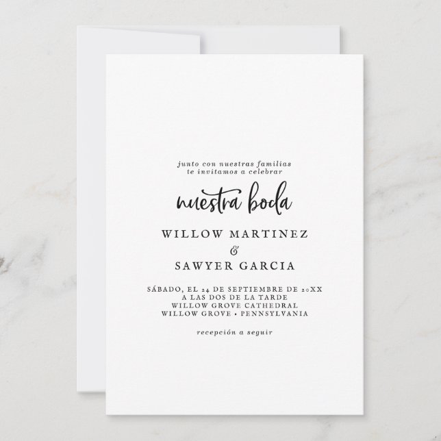 Rustikales Skript Spanisch Nuestra Boda Einladung (Vorderseite)