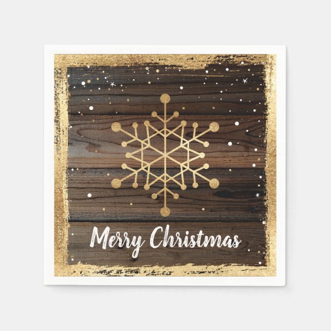 Rustikales Snowflake Gold Frohe Weihnachts-Party P Serviette (Vorderseite)