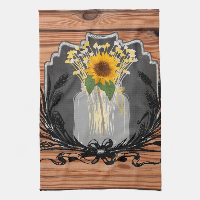 Rustikales Sonnenblume-Weckglas Küchentuch (Vertikal)