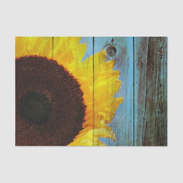 Rustikales Sonnenblumen Aquamarines Holz Seidenpapier (Vorderseite)