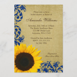 Rustikales Sonnenblumen Blauer Wirbel Brautparty Einladung
