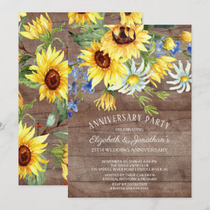 Rustikales Sonnenblumen-Bouquet-Party zum 25. Jahr Einladung