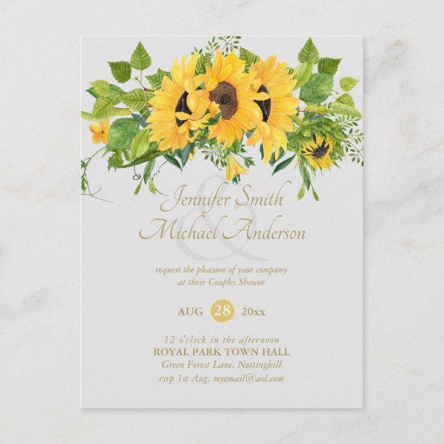 Rustikales Sonnenblumen Brautparty Ampersand Paare Postkarte (Vorderseite)