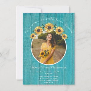 Rustikales Sonnenblumen-Brautparty für Aquamarine  Einladung