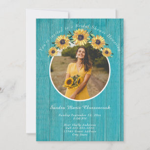 Rustikales Sonnenblumen-Brautparty für Aquamarine  Einladung
