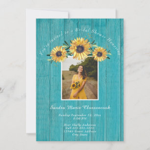 Rustikales Sonnenblumen-Brautparty für Aquamarine  Einladung