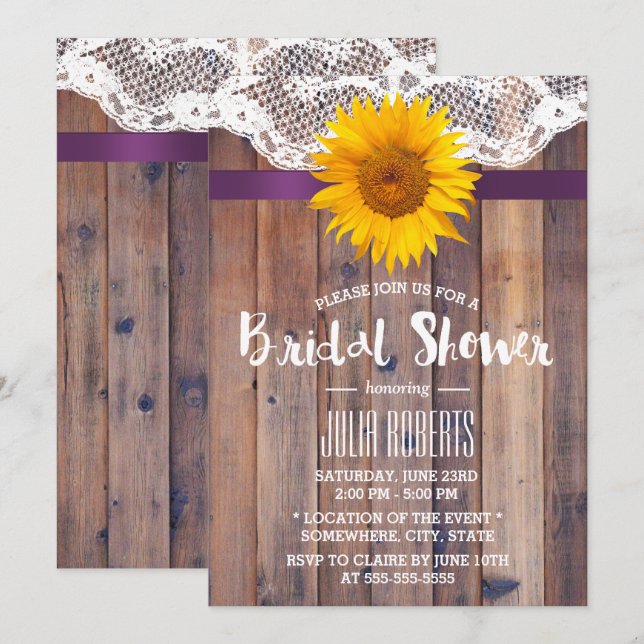 Rustikales Sonnenblumen Brautparty Laked Barn Wood Einladung (Vorne/Hinten)