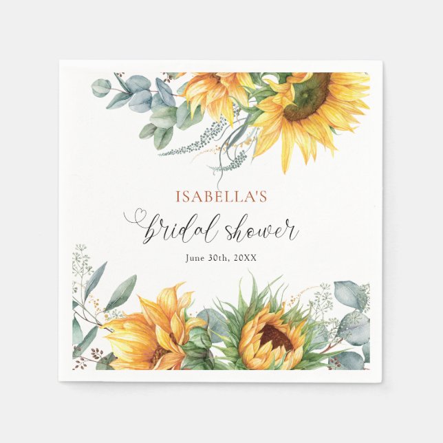 Rustikales Sonnenblumen-Brautparty Serviette (Vorderseite)
