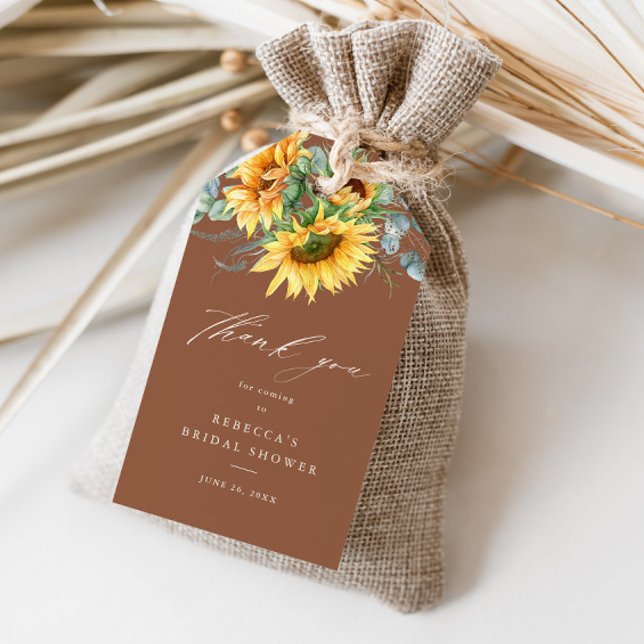 Rustikales Sonnenblumen-Brautparty Vielen Dank Geschenkanhänger (Elegant rustic sunflower copper bridal shower thank you favor tag.)
