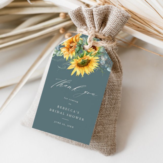 Rustikales Sonnenblumen-Brautparty Vielen Dank Geschenkanhänger (Elegant rustic sunflower sage green bridal shower thank you favor tag.)