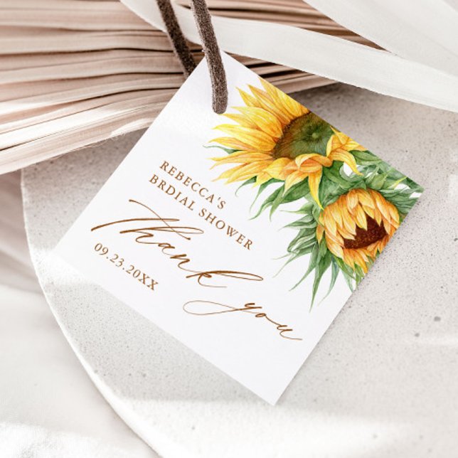 Rustikales Sonnenblumen-Brautparty Vielen Dank Geschenkanhänger (Rustic sunflower fall bridal shower thank you favor tags.)