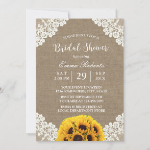 Rustikales Sonnenblumen Burlap White Lace Brautpar Einladung