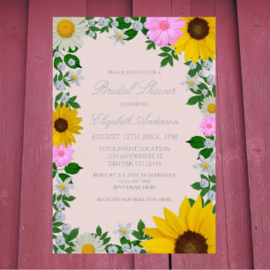Rustikales Sonnenblumen Daisy Floral Brautparty Folieneinladung