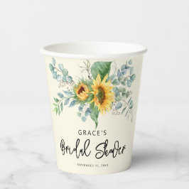 Rustikales Sonnenblumen Eukalyptus Grünes Brautpar Pappbecher