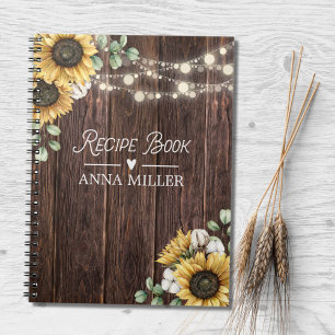 Rustikales Sonnenblumen-Eukalyptus-Holz-Boho-Rezep Notizblock