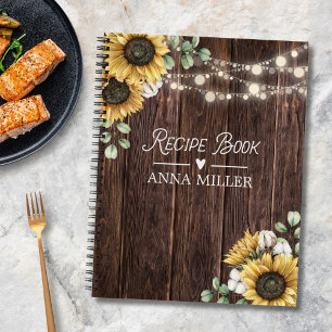 Rustikales Sonnenblumen-Eukalyptus-Holz-Rezept-Koc Notizbuch