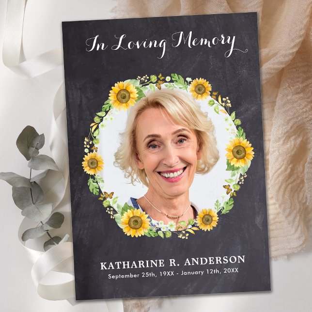 Rustikales Sonnenblumen Foto Gedenkfeier Beileid Dankeskarte (Von Creator hochgeladen)