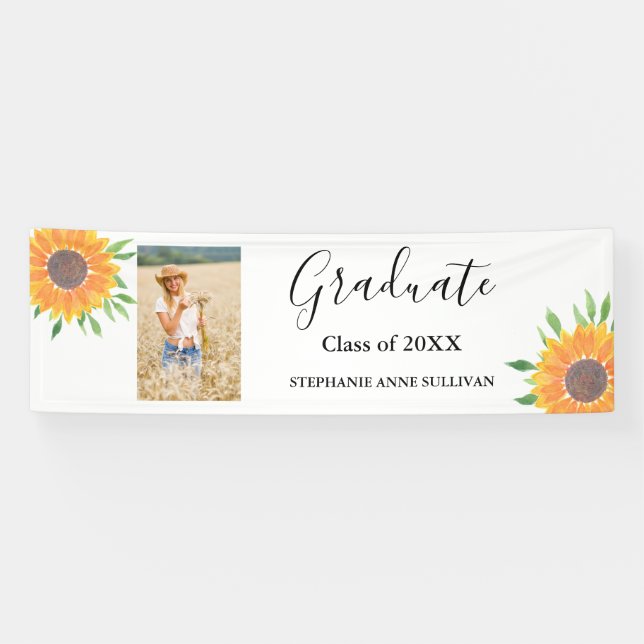 Rustikales Sonnenblumen Foto Herzlichen Glückwunsc Banner (Horizontal)
