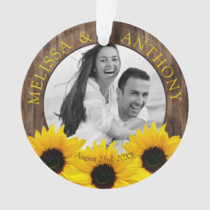 Rustikales Sonnenblumen-Foto Hochzeit retten Datum Ornament