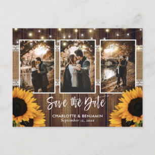 Rustikales Sonnenblumen-Foto Save the Date Ankündigungspostkarte