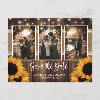 Rustikales Sonnenblumen-Foto Save the Date Ankündigungspostkarte