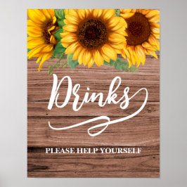 Rustikales Sonnenblumen-Getränke-Schild für Brautp Poster