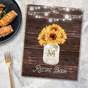 Rustikales Sonnenblumen-Mason-Glas-Holz-Rezept-Koc Notizbuch