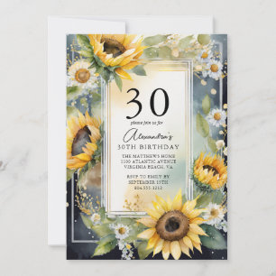 Rustikales Sonnenblumen-Script 30. Geburtstag Einladung