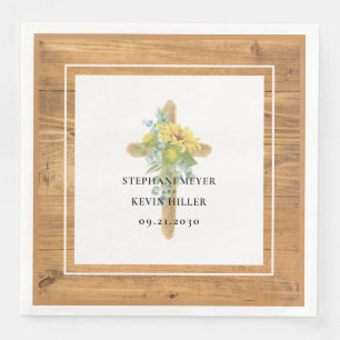 Rustikales Sonnenblumen-umwickeltes Holzkreuz zur Serviette