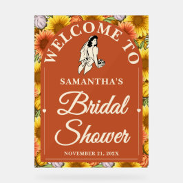 Rustikales Sonnenblumenfall-Brautparty Willkommen Acrylschild