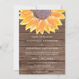 Rustikales Sonnenblumenholz QR Code Hochzeit Einladung