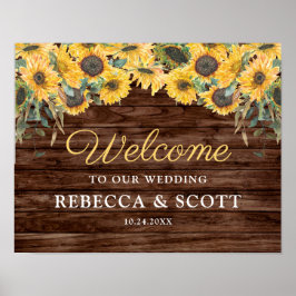 Rustikales Sonnenblumenholz-Stall Hochzeitswillkom Poster