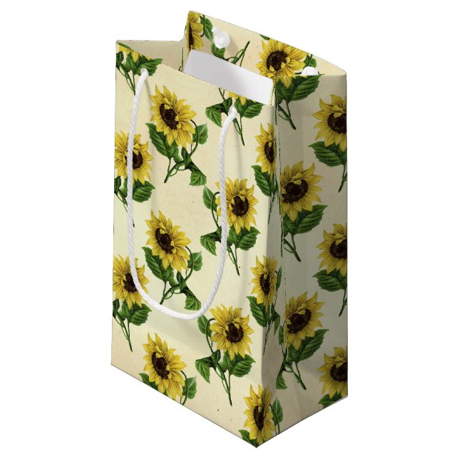 Rustikales Sonnenblumenmuster Land Kleine Geschenktüte (Vorderseite Schrägansicht)